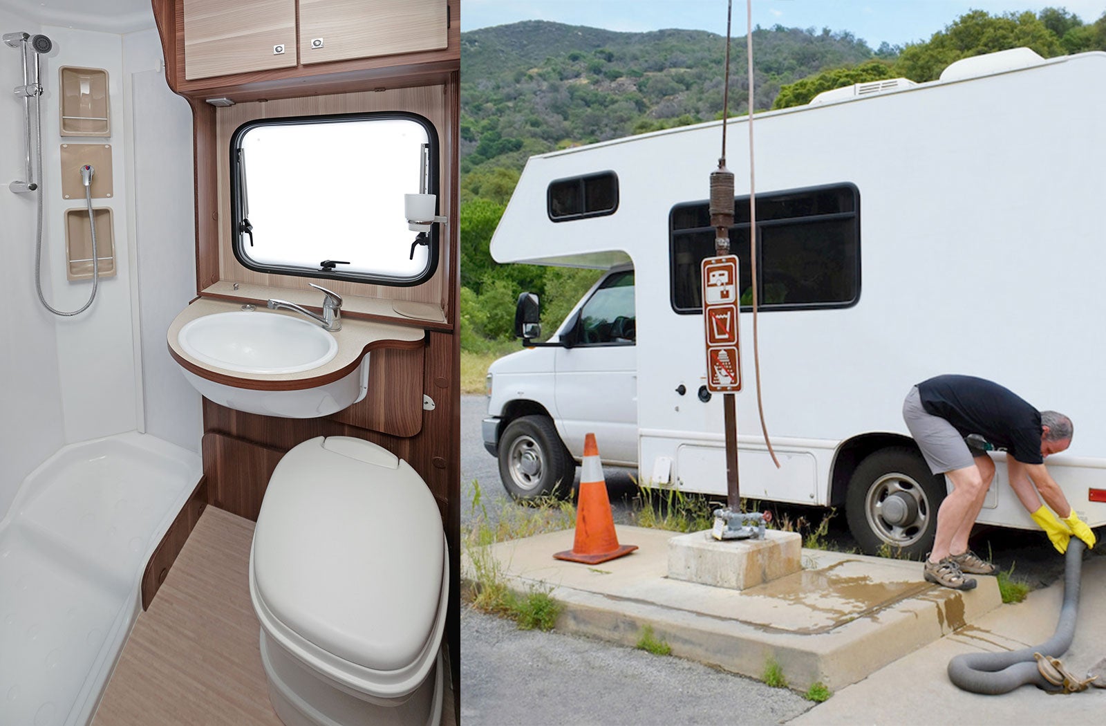 Portable RV/camper toilet and holding tank setup in Minot, North Dakota