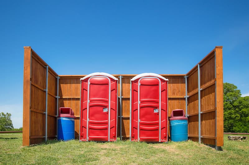 Short-term porta potty units staged for delivery in Minot, North Dakota
